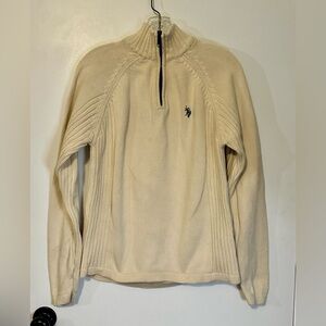 US Polo Assn‎ Cotton Sweater Quarter Zip Pullover Cream Ivory Knit Ribbed Mens M